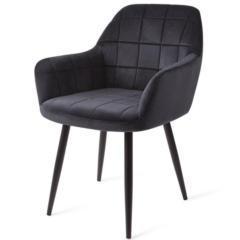 Modern Design Hotel Coffee Velvet Fabric Armchair Black Metal Legs Comfortable Dining Chair