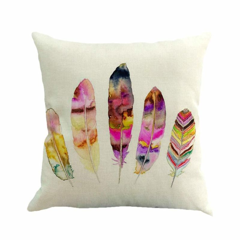 Fashion Feather Printing Design Soft Cushion on Sofa 100% Cotton Linen Fabric Chair Cushion Pillow Case Daily Use Cushion Cover