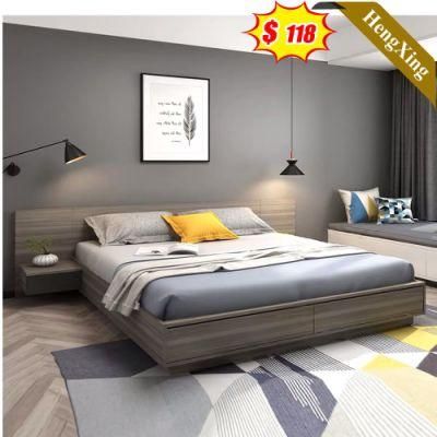 Light Luxury Home Hotel Bedroom Furniture Set MDF Melamine Wooden King Queen Bed Storage Wall Double Bed (HX-9NG001)