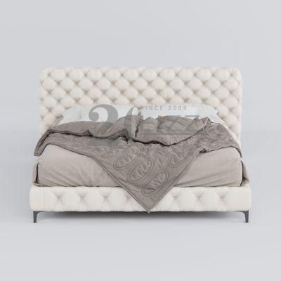 King Size Fabric Bed with Big Headboard Popular Luxury Modern Frame Fabric Top Furniture