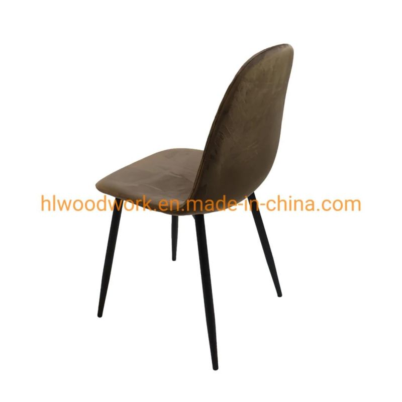 Factory Manufacturer New Design Dining Room Furniture Modern Restaurant Comfortable Sedie Accent Metal Legs Brown Dining Room Velours Chair