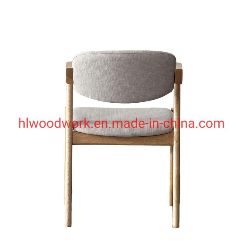 Morden Furniture Oak Wood Z Chair Oak Wood Frame Natural Color White Fabric Cushion and Back Dining Chair Coffee Shop Chair