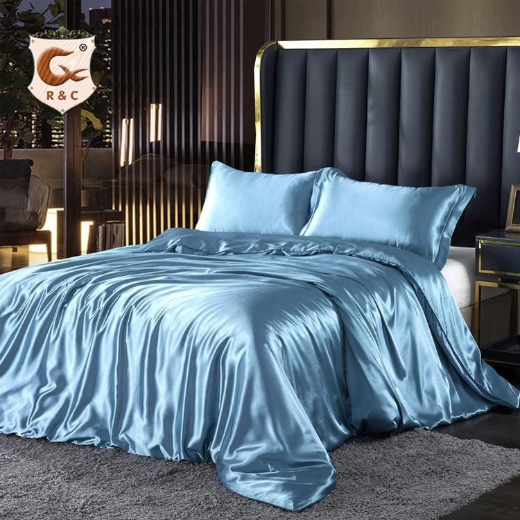 Bed in a Bag Home Textile Duvet Cover Solid 4 Piece Hotel Luxury Silky Satin Bed Sheet Bedding Set