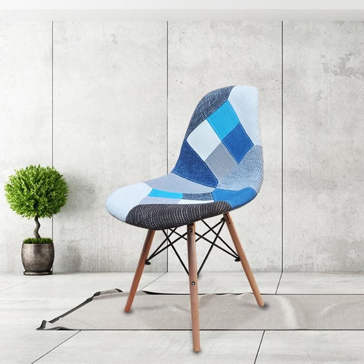 Promotion Ins Scandinavian Solid Wood Leg Patchwork Fabric Living Room Dining Chair for Sale