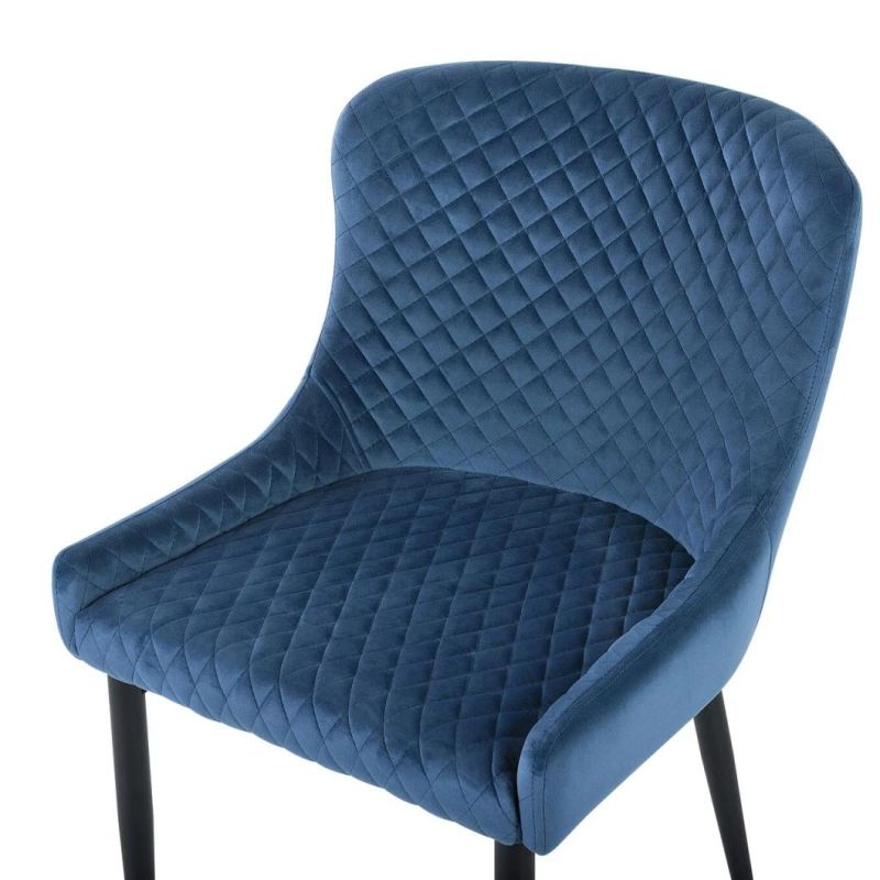 Wholesale Modern Luxury High Back Soft Back Blue Fabric Dining Room Chair with Metal Legs