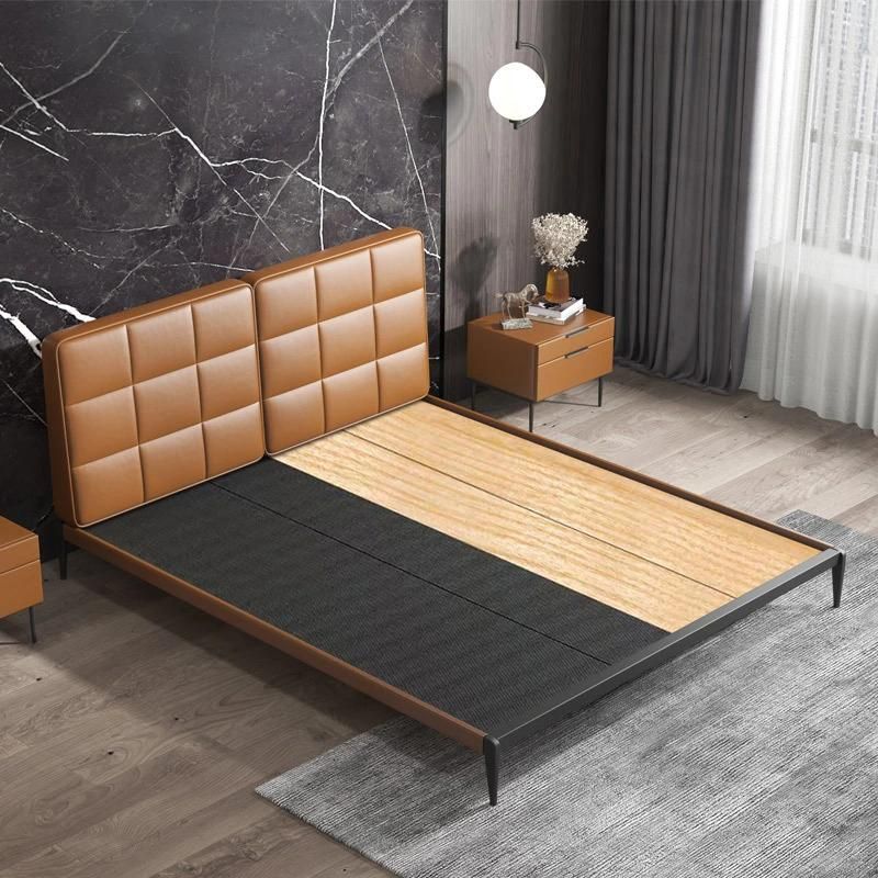 Modern Upholstery Bed with Headboard Bedroom Double Leather Upholstery Bed