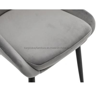 Wholesale Grey Velvet Upholstered Metal Legs Nordic Accent Furniture Modern Dining Chair