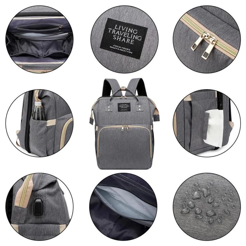 Wholesale Portable Waterproof Mummy Back Pack Large Capacity Foldable Baby Bed Diaper Bag