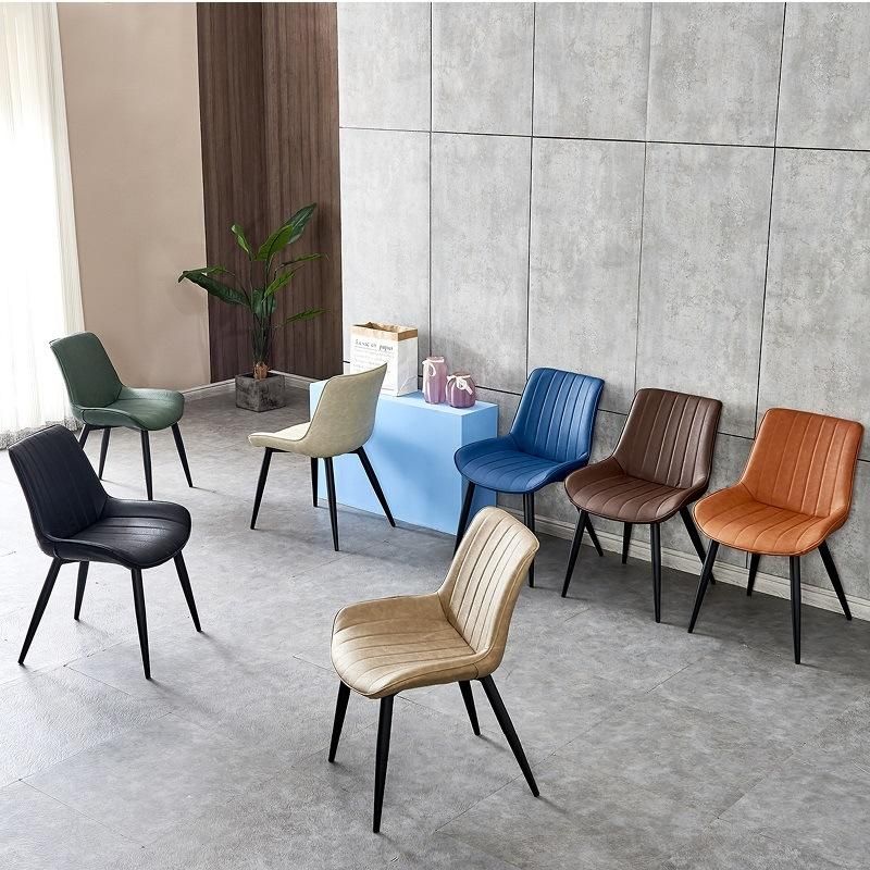 Modern Parlour Chairs Reception Restaurant Powder Coated Metal Dining Chair Luxury PU Leather Chairs