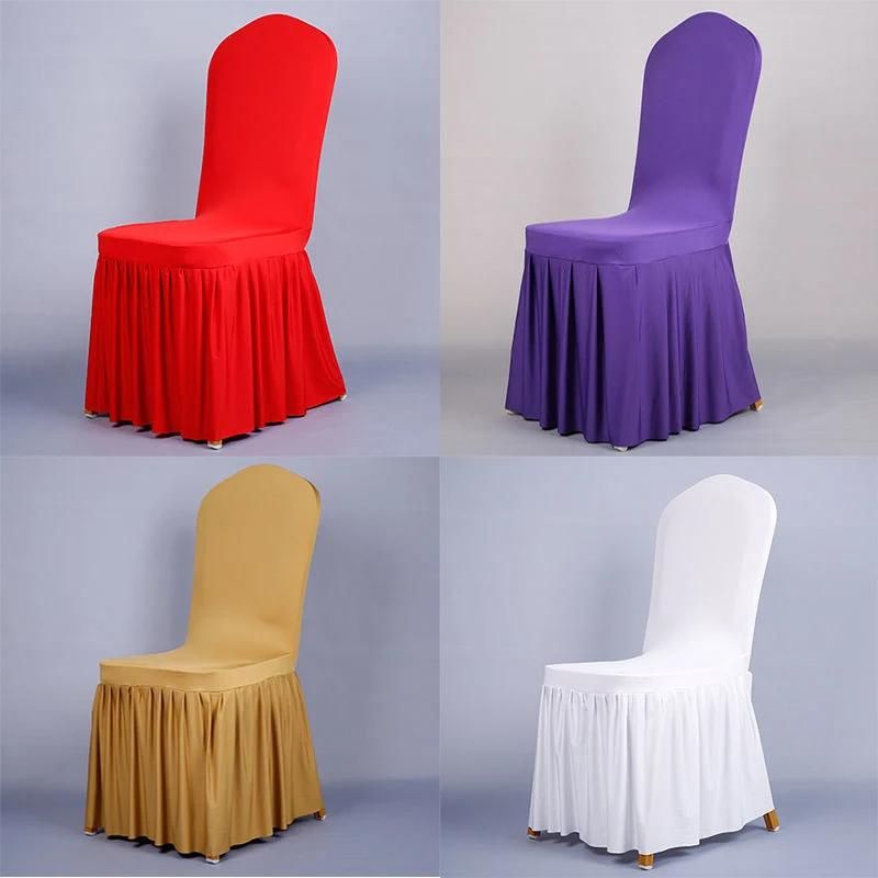 Amazon Hot Selling Wholesale Good Quality Polyester Fabric Skirt Chair Covers Decorative Spandex High Back Chair Cover for Wedding Banquet Party