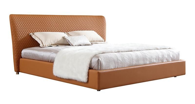 Factory Wholesale Price Home Furniture Solid Wood Frame Nordic PU Leather Luxury Modern Villa Bedroom Furniture Set King Size Bed with Soft Headboard