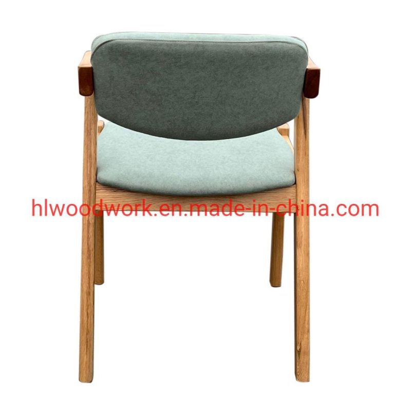 Oak Wood Z Chair Oak Wood Frame Natural Color Green Fabric Cushion and Back Dining Chair Coffee Shop Chair Office Chair