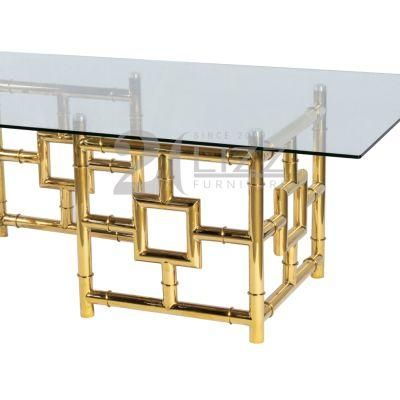 Luxury Living Room Home Gold Metal Furniture Modern Glass Dining Top Dining Table for Sale