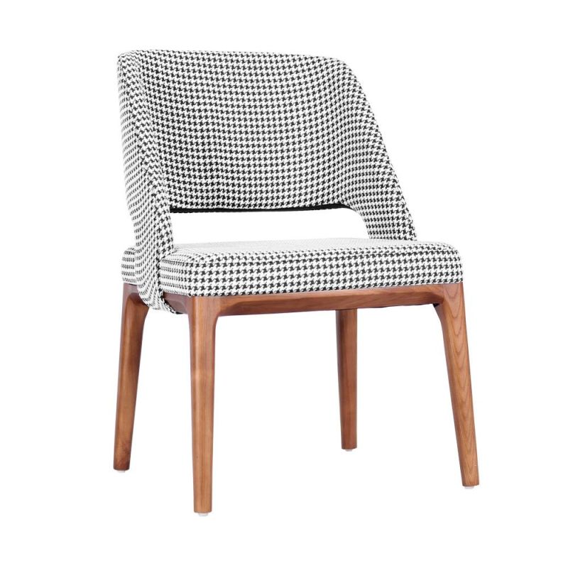 Stripe Grey Fabric Frame with Wooden Legs Dining Chair for Restaurant Use