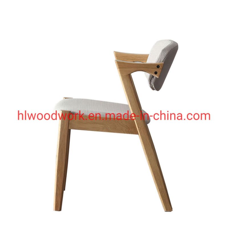 Office Furniture Oak Wood Z Chair Oak Wood Frame Natural Color White Fabric Cushion and Back Dining Chair