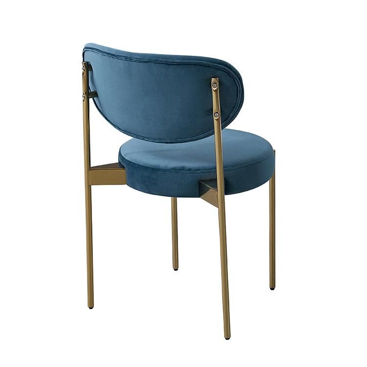 Fabric Velvet Cover Nacy Blue Dining Leisure Chair with Metal Legs for Hotel Restaurant Project