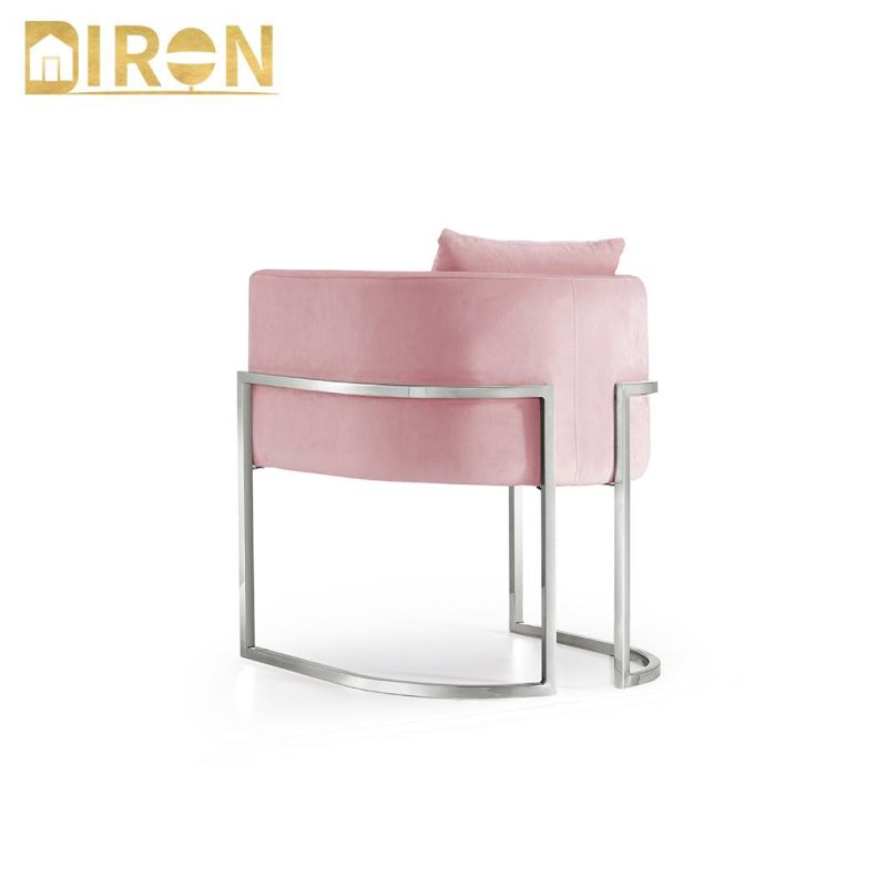 Modern Style Stainless Steel in Chrome Color Pink Fabric Dining Chairs