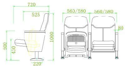 Jy-615s-2 Movie Theatre Chair Concert Chair Auditorium Seating Meeting Chair Fabric Chair Flip up Plastic Shell Cupholder Writing Tablet