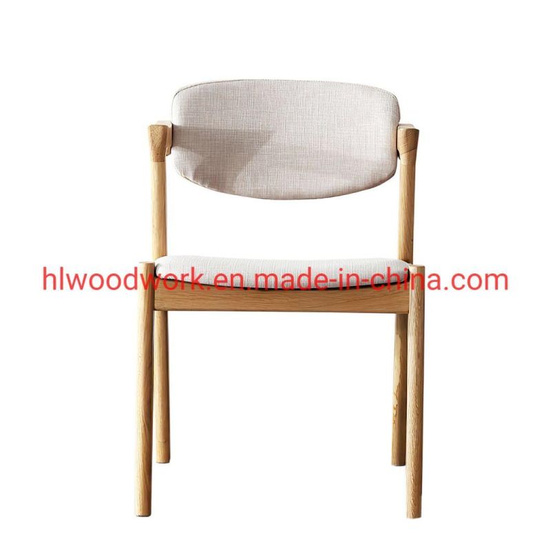 Oak Wood Z Chair Oak Wood Frame Natural Color White Fabric Cushion and Back Dining Chair Coffee Shop Chair Office Chair Study Chair