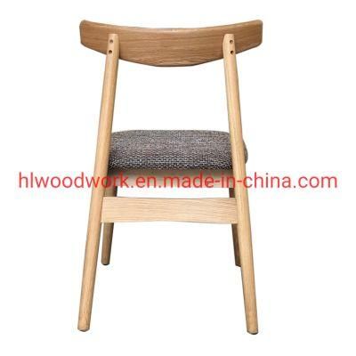 Dining Chair Oak Wood Frame Natural Color Fabric Cushion Grey Color K Style Wooden Chair Furniture Office Chair