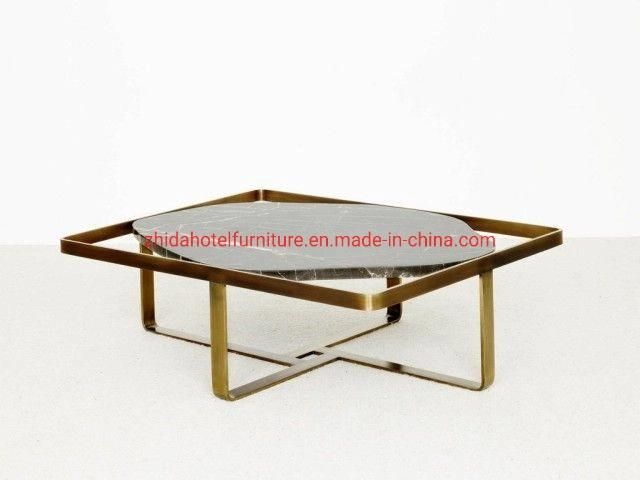 Modern Round White Marble Brass Nesting Coffee Tables for Hotel Lobby