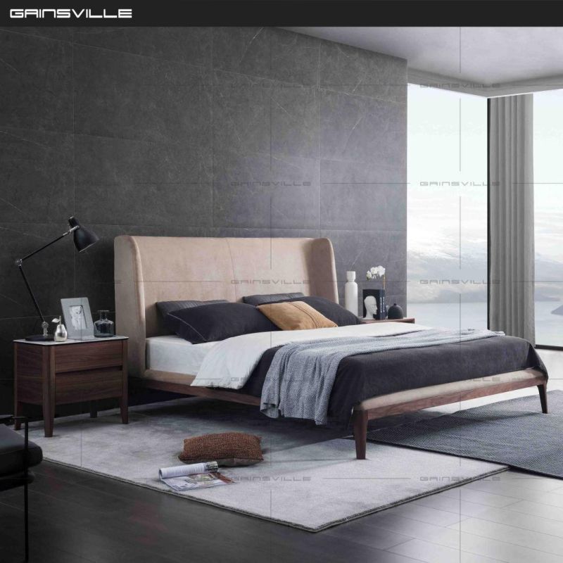 Modern Bedroom Italian Style Fabric Bed with Wooden Legs Gc1831