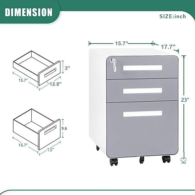 Home Office Furniture 3 Drawer Mobile Filing Cabinets Metal File Storage Cabinet