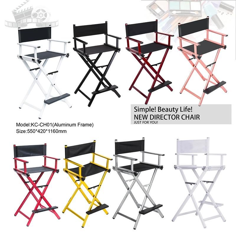 Silver Portable Professional Folding Aluminum Makeup Chair Director Cosmetic Chair with Headrest