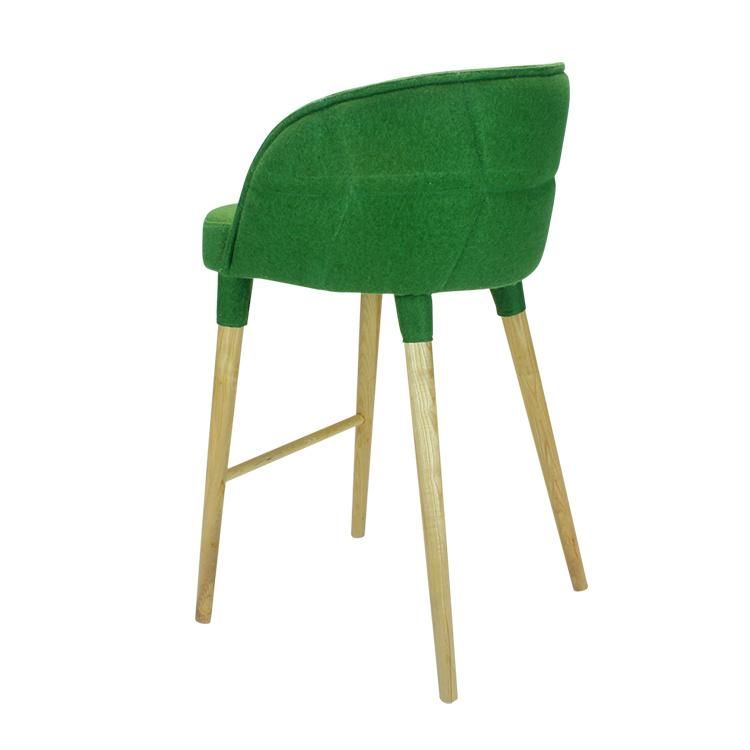 Green Fabric Upholstered Seat Wooden Legs Bar Stool Chairs for Restaurant Use