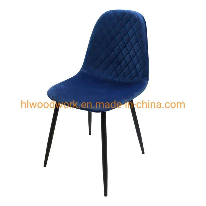 Hot Sale Modern Dining Room Chair Furniture Custom Color Antique MID-Century Blue Velvet Fabric Dining Chairs Black Metal Leg Cheap Dining Room Chair