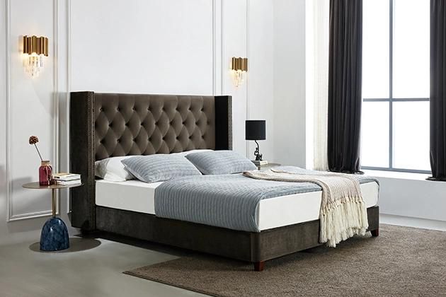 Premium Home Bedroom Furniture King Size Bed Frame Italian Fancy Velvet Upholstered Bed Set Luxury Modern Double Beds