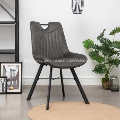 Modern Dining Room Furniture Grey Velvet Upholstery Wooden Legs Arm Chair Dining Chair