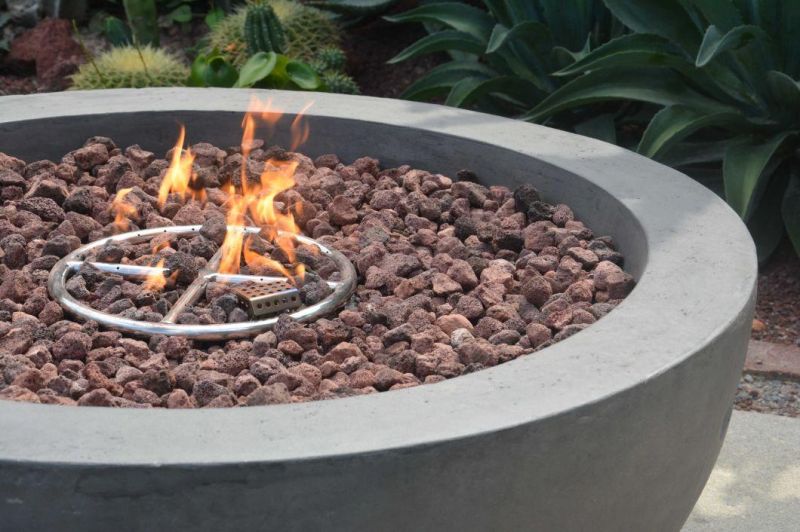 Natural Gas Round Gfrc Gas Fire Pits Morden Style Coffee Table Light Grey Smooth Surface