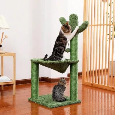 Sisal Materials Cat Vertical Scratcher Frame with Hammock Big Cactus Cat Tree