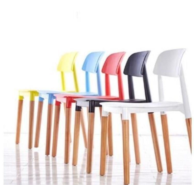 Popular Customized Nordic Rustic Stacking Plastic Seat Solid Beech Wood Dining Chair