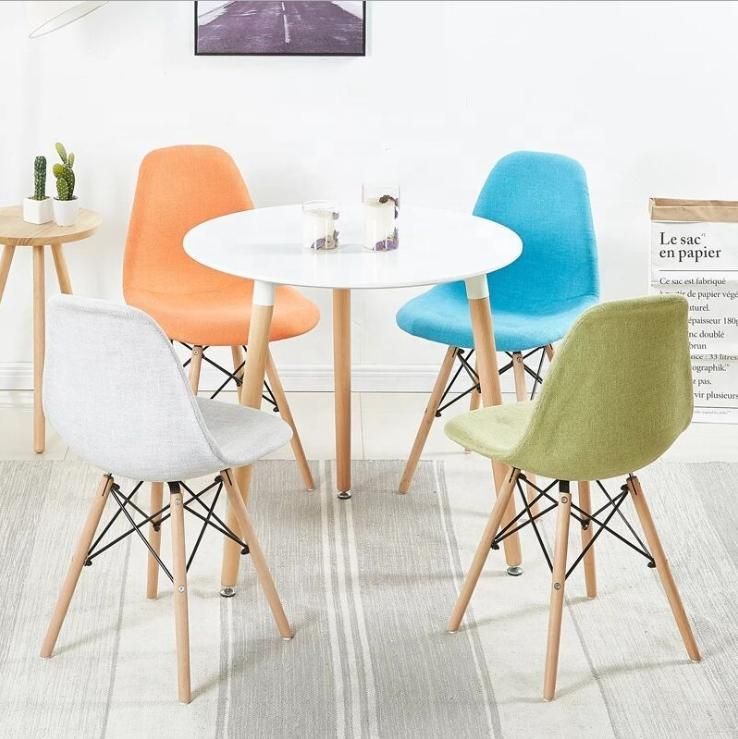 China Manufacturer Wholesale Cheap Top Quality Nordic Restaurant Chairs Modern Dining Room Fabric Linen Upholstered Dining Chair with Solid Wood Legs