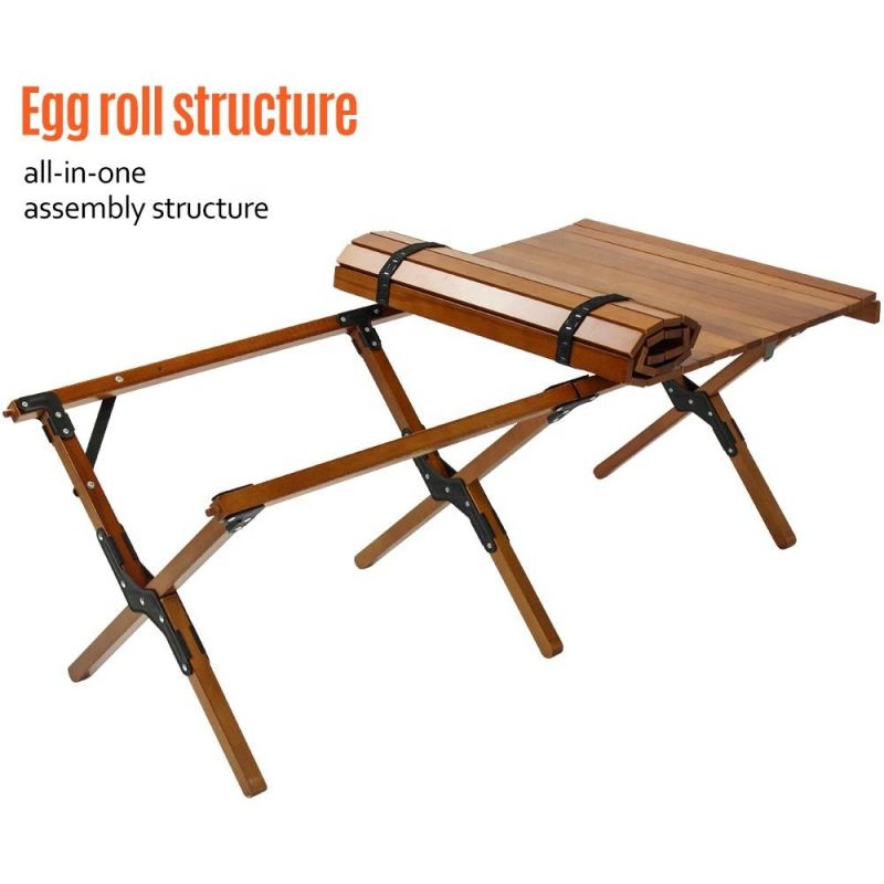 Camping Wooden Foldable Table Bamoo Egg Roll Table