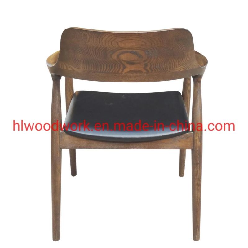 High Quality Hot Selling Modern Design Furniture Dining Chair Oak Wood Walnut Color Black PU Cushion Wooden Chair Furniture Resteraunt Furniture Dining Chair