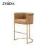 Luxury Design Hotel Bar Furniture Golden Metal Steel Base Leather High Leg Round Stool Cafe Bar Chair for Project