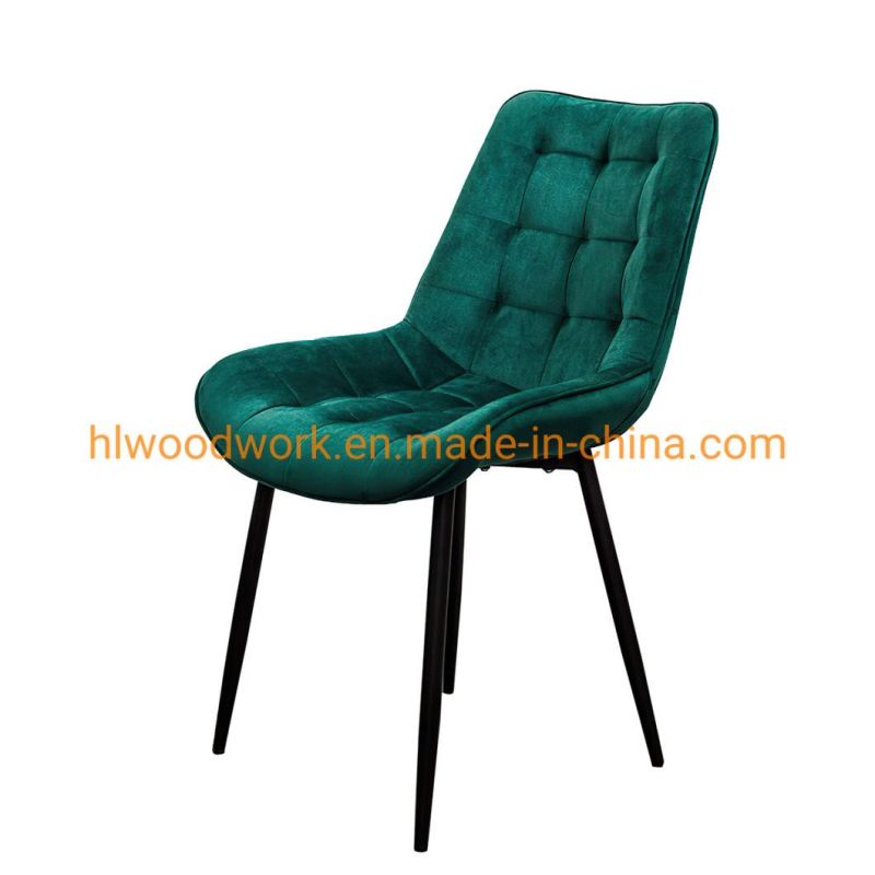 Velvet Fabric Dining Chair with Powder Coated Metal Black Legs Modern Furniture Fabric Chair Powder Coated Metal Tube Legs Nordic Dining Room Velvet Chairs