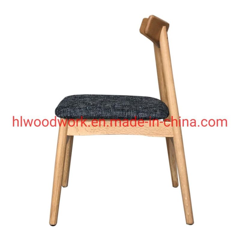 Dining Chair Oak Wood Frame Natural Color Fabric Cushion Grey Color K Style Wooden Chair