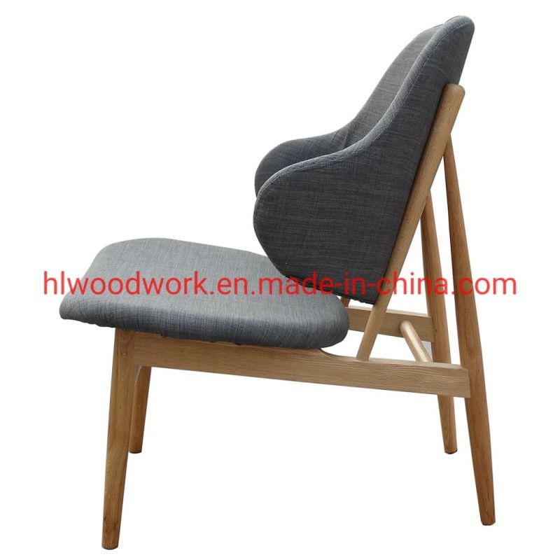 Grey Fabric Back and Cushio Arm Chair with Natural Aok Wood Frame Living Room Coffee Shop Armchair Office Chair Resteraunt Sofa