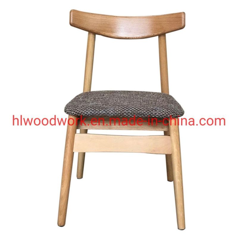 Dining Chair Oak Wood Frame Natural Color Fabric Cushion Grey Color K Style Wooden Chair Furniture Office Chair