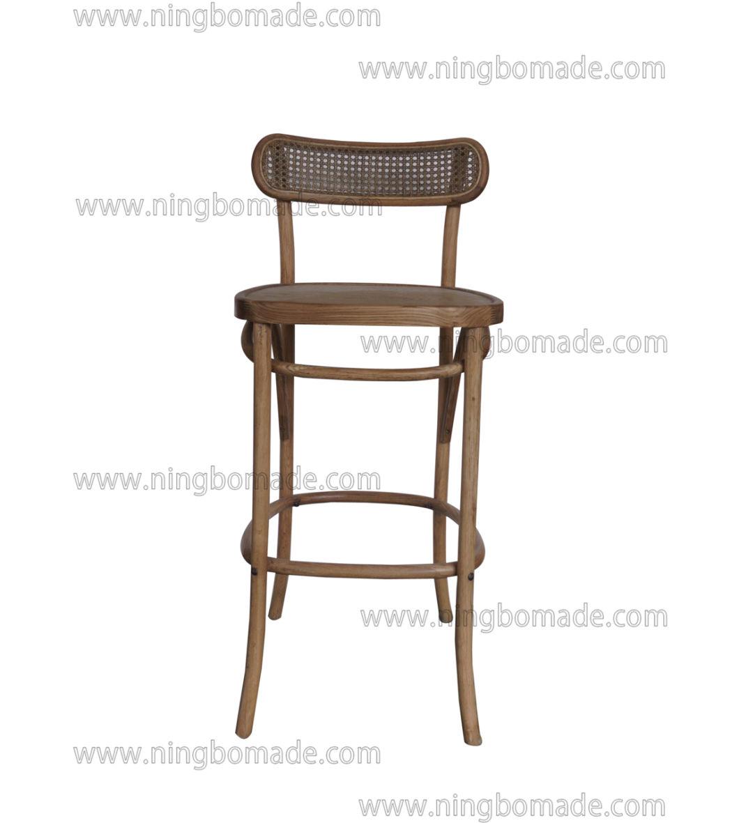 Antique Design Rustic Style Furniture Nature Oak and Rattan Bar Chair