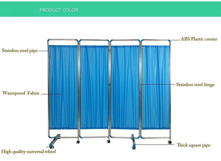 Foldable Thick Stainless Steel with Waterproof Fabric Hospital Blocking Screen