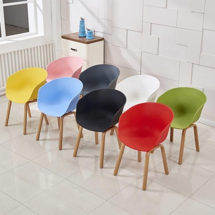 Italian Wooden Color Metal Leg Side Chair Backrest Plastic Dining Chair for Coffee Shop