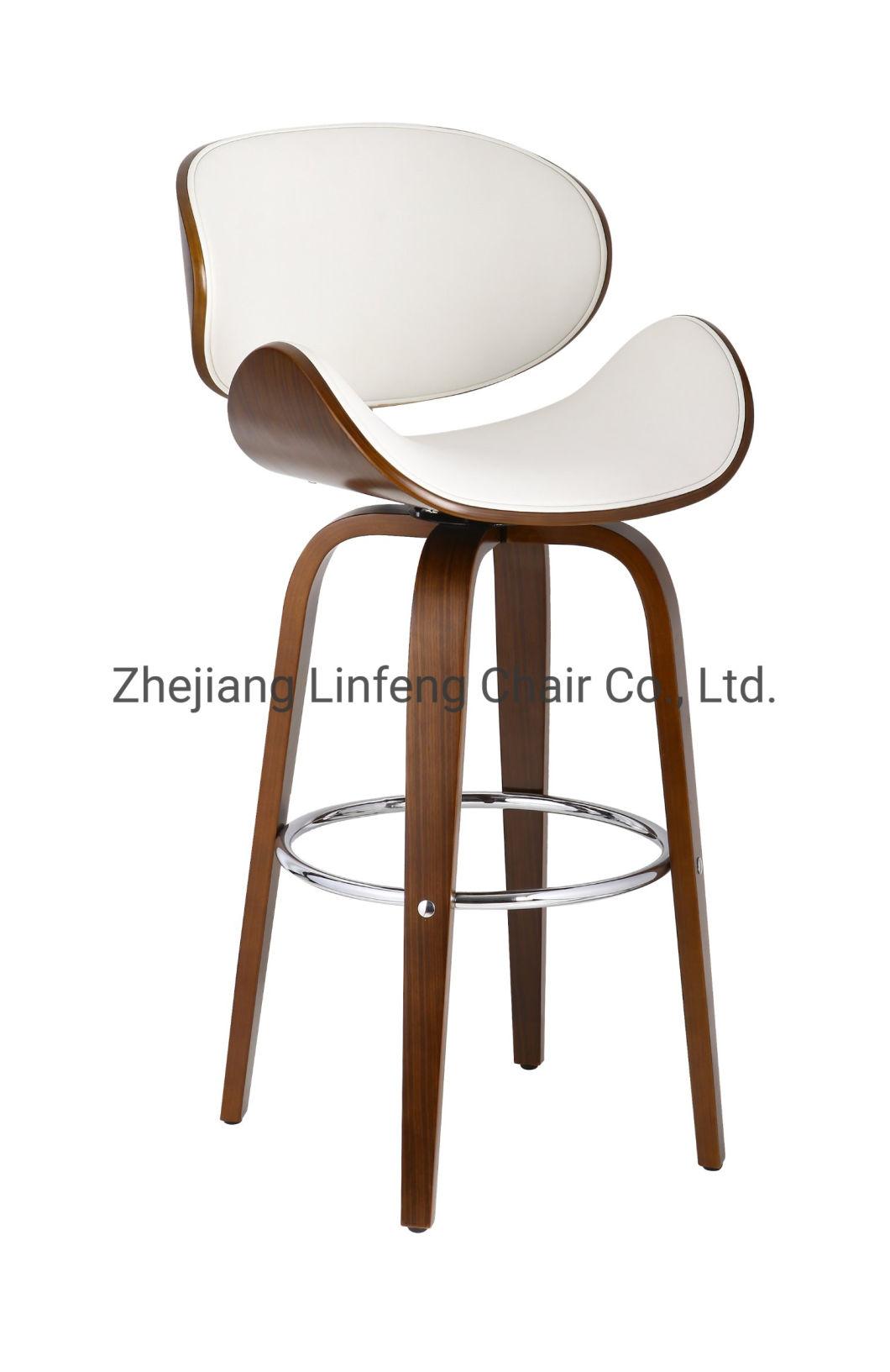 Modern PU Seat Wooden Kitchen Bar Chair with Wood Legs