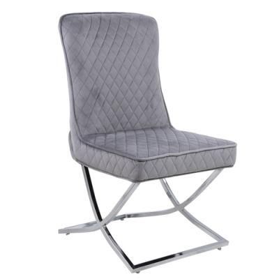 Modern Simple X Chrome Plated Metal Leg Dining Chair