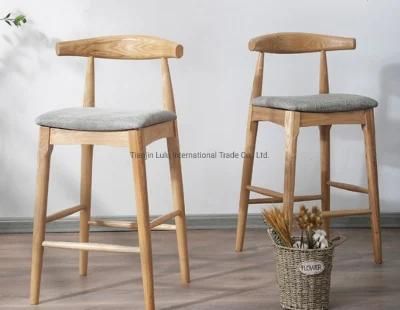 Kitchen Counter Height Leather Fabric Bar Chair High Foot Bar Stools Wood Leg Dining Chairs