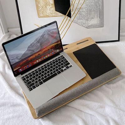 Portable Bamboo Coputer Desk Wooden Lap Tray Bed Sofa Desk with Soft Pillow Cushion Laptop Desk